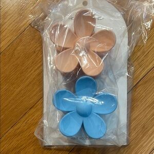 Floral Hair Clips - Peach and Blue
